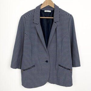 Reitmans Navy Blue & White Striped Blazer